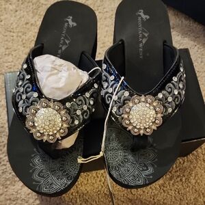 Montana West Black and Silver Embellished Sandals